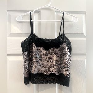 Express Sequin & Lace Crop Top, Size: S/P, Never Worn
